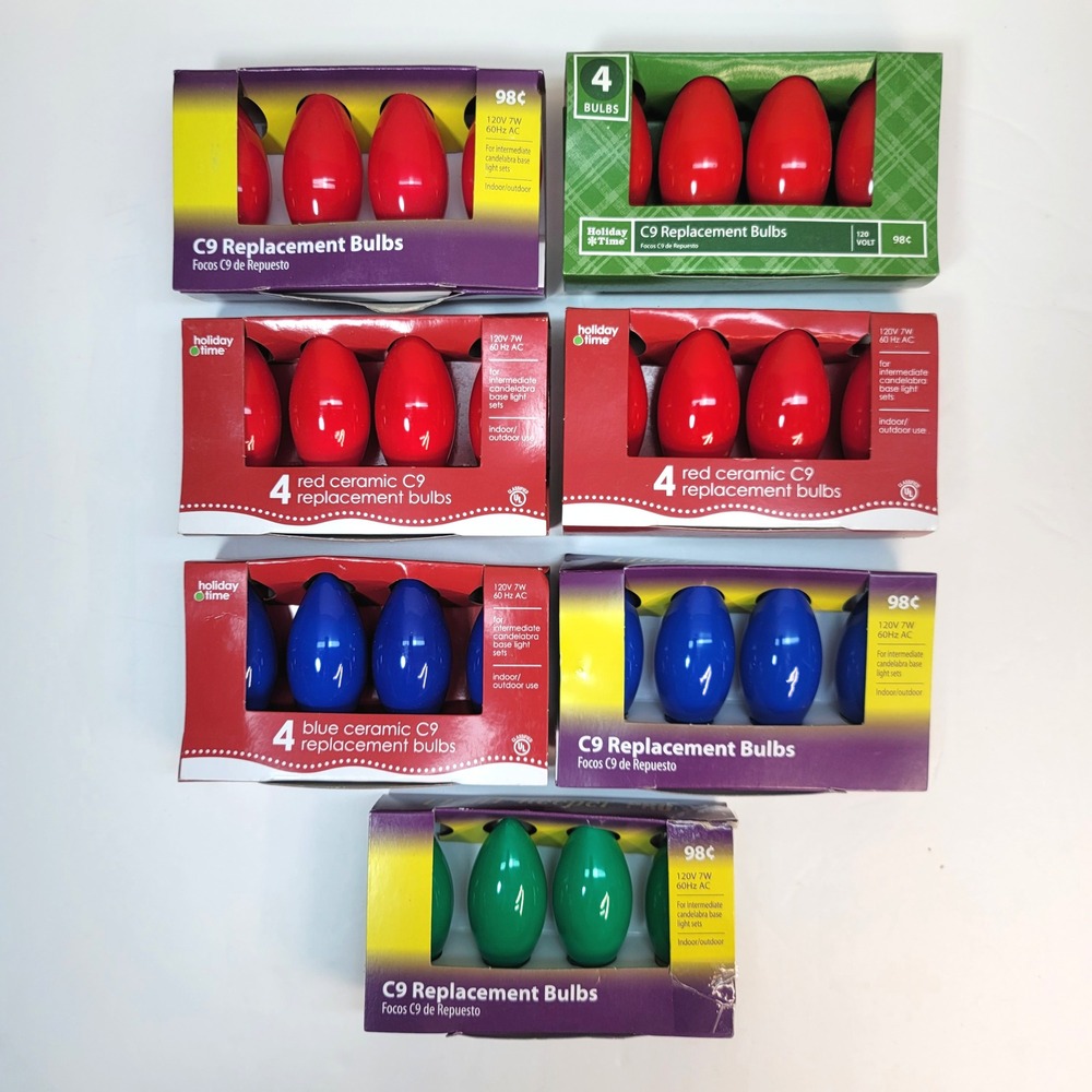 Holiday Time C9 Replacement Bulbs 28ct Red Blue Green Ceramic 7W 120V‎ Lot of 7